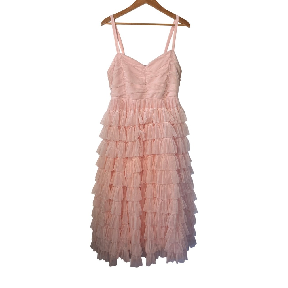 Torrid Pink Tulle Ruffle Tiered Midi Dress Plus Size 16 Sweetheart Neckline